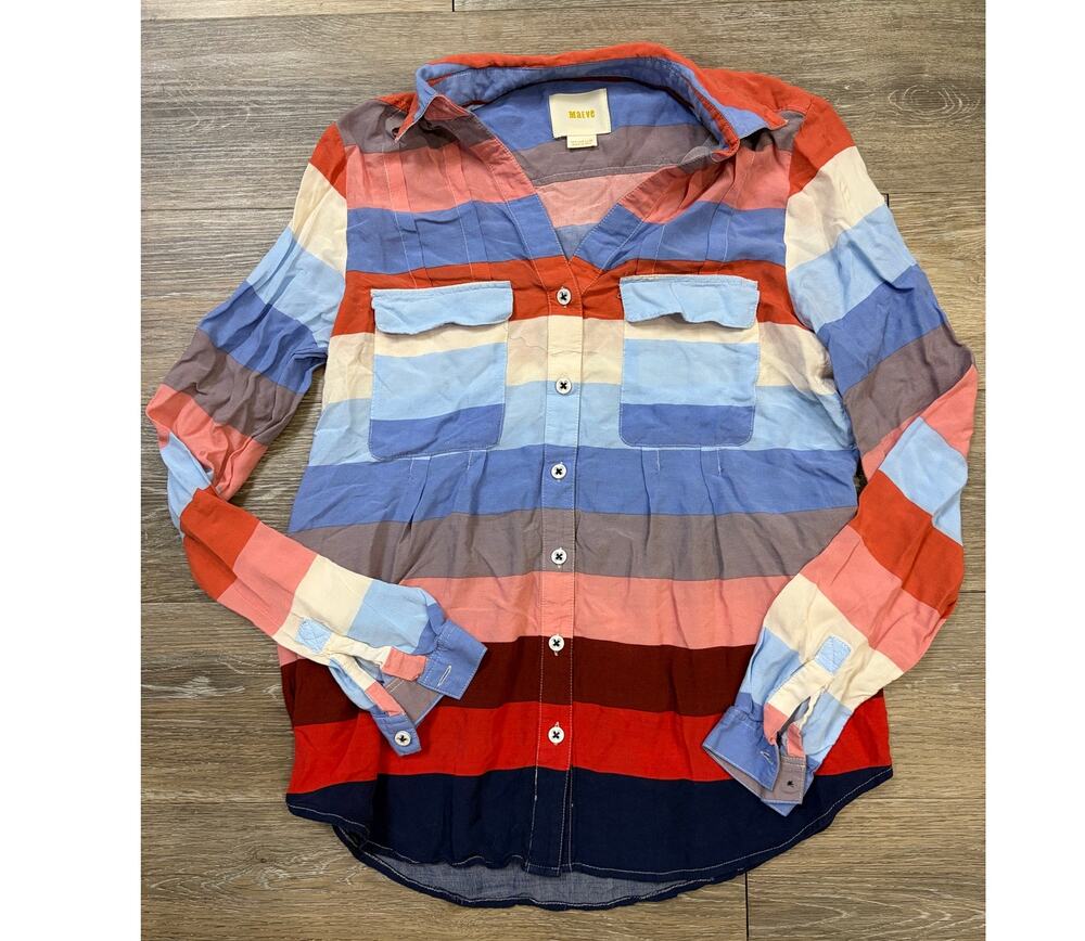 Maeve Striped Button Down Blouse Size 4 Boho Colorblock Lightweight Top